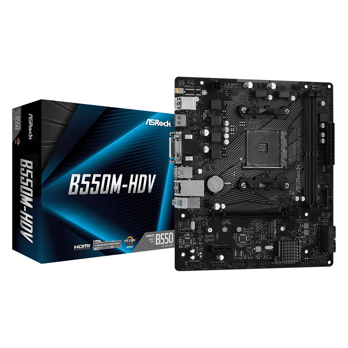 Asrock 90-MXBDJ0-A0UAYZ B550M-HDV microATX AM4 64GB 2xDDR4 PCIe4.0x16 Hyper M.2 RAID HDMI DVI D-sub Gigabit #1