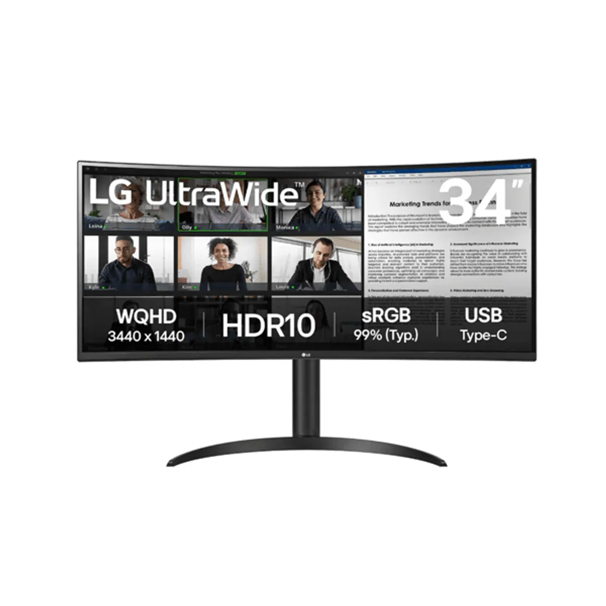 LG 34WR55QK-B.AEU 34" ívelt va monitor 3440x1440 100hz 5ms hdr10 hdmi x2 dp usb-c usb 3.0x2 vesa 100x100 állítható magasság dőlésszög #1