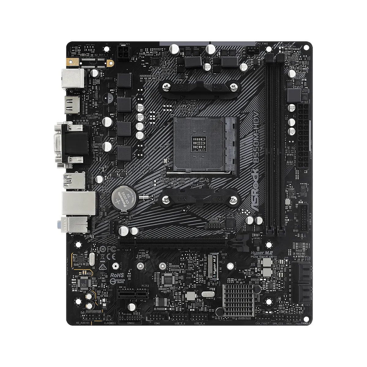 Asrock 90-MXBDJ0-A0UAYZ B550M-HDV microATX AM4 64GB 2xDDR4 PCIe4.0x16 Hyper M.2 RAID HDMI DVI D-sub Gigabit #2