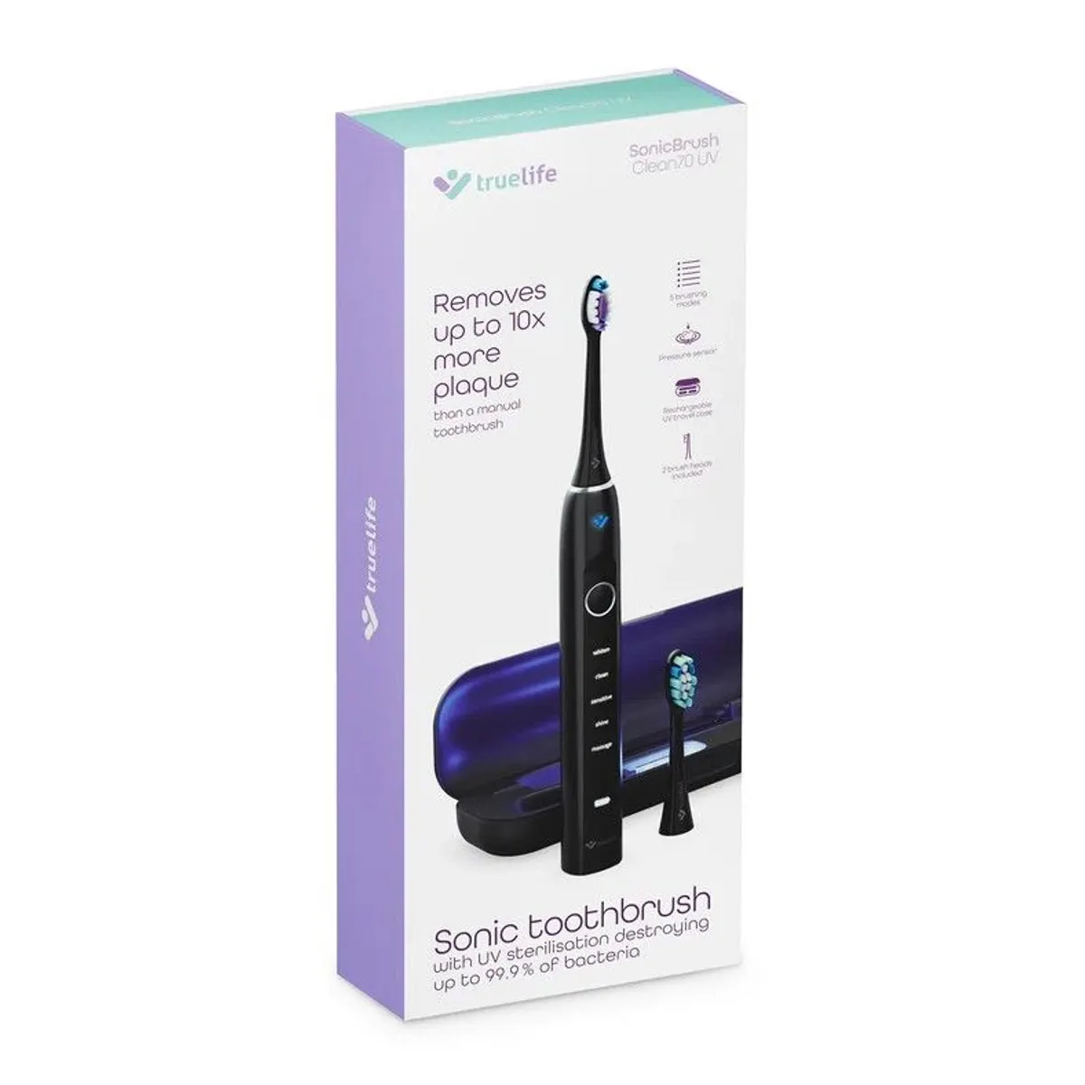 TrueLife 8595724901938 SonicBrush Clean70 UV fekete SmartPressure nyomásérzékelő SonicTrue technológia UV tok USB-C 5 mód 2 fej #3