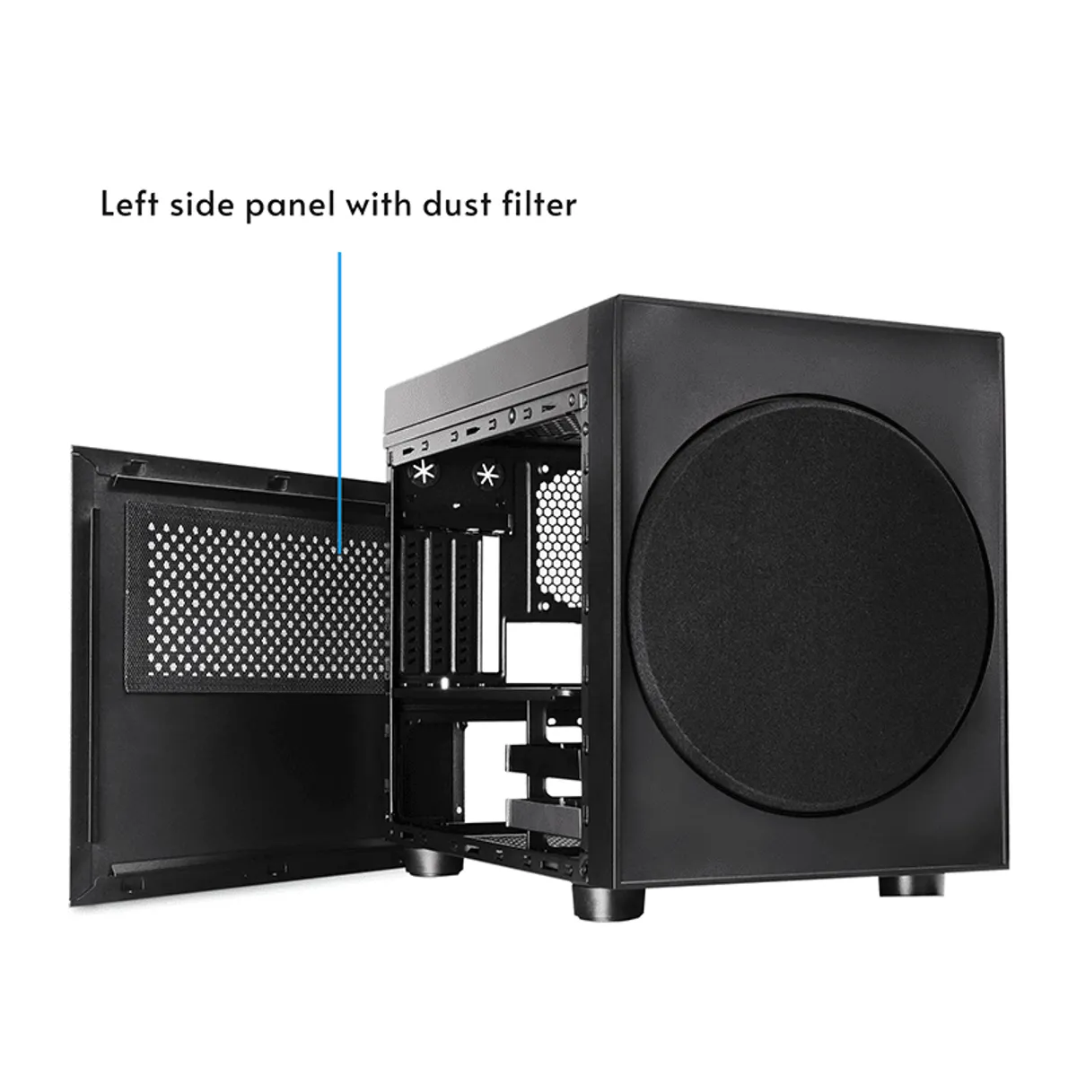 Chieftec CI-03B-OP The Cube Micro-ATX Mini-ITX 2×3,5" és 2×2,5" meghajtóhelyek, 4 bővítőhely, USB-C elöl, tápmax 200 mm #10