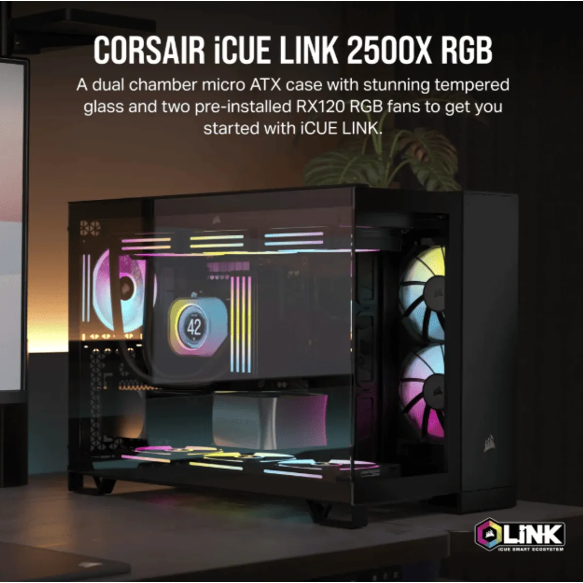 Corsair CC-9011267-WW Ház Micro-ATX iCUE LINK 2500X kétkamrás edzett üveg fekete #2