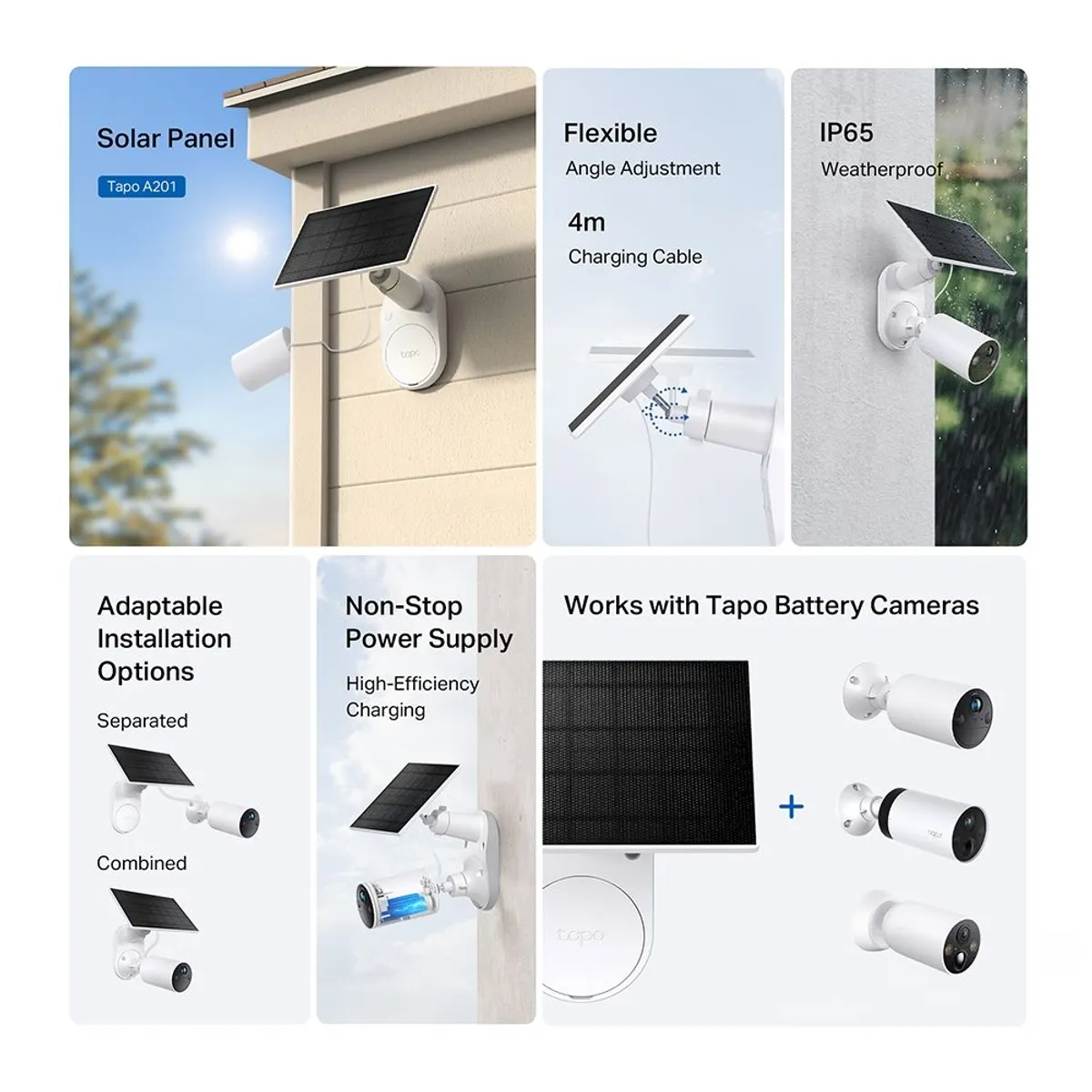 TP-Link TapoA201 napelem 5.2V 2.5W Type-C töltőport IP65 4 m töltőkábel kompatibilis Tapo Battery Camera #3
