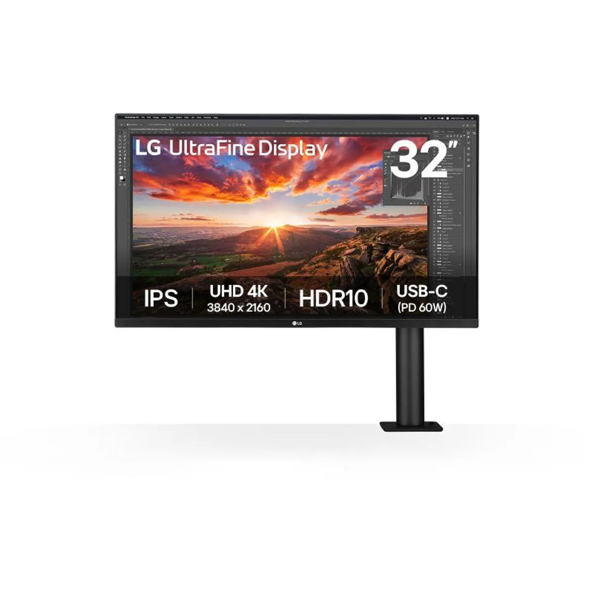 LG 32UN880K-B.AEU Ergo monitor 32" IPS 4K, 60Hz, 5ms, HDMIx2, DP, USB-C, USB 3.0x2, hangszóró, VESA 100x100, állítható magasság, pivot #1