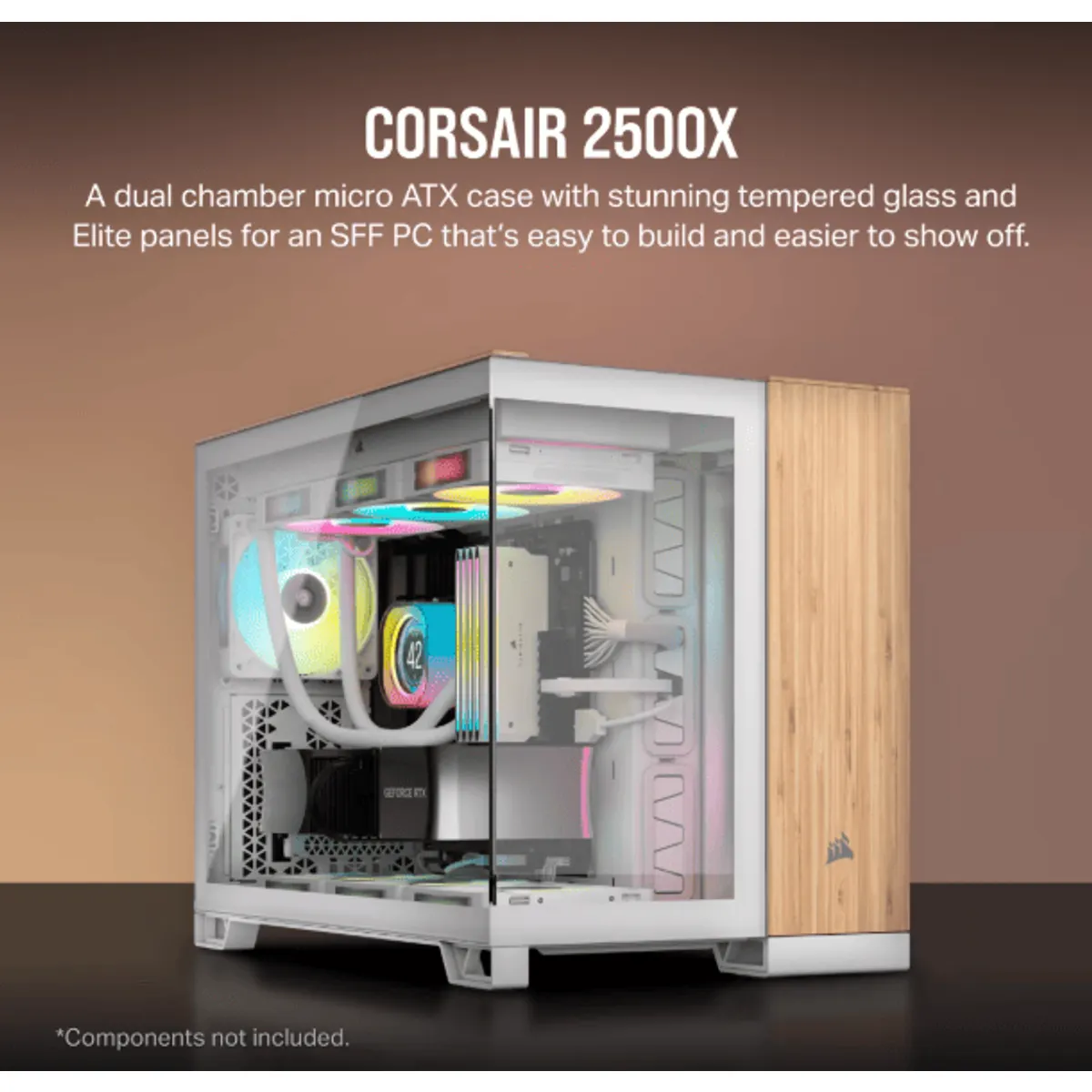 Corsair CC-9011288-WW 2500X Micro-ATX kétkamrás toronyház fehér bambuszfa dekorpanel 9x120 mm ventilátor #1