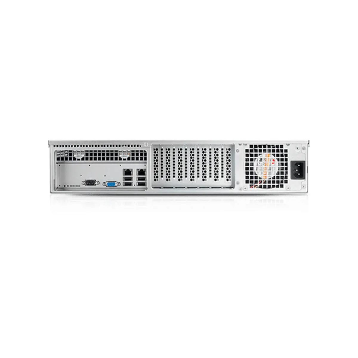 Chenbro RM24100H04*13753 2U IPC ház fekete előlapi kijelző és vezérlőkapcsoló 2 x USB 3.0 AC-IN PS2 PSU konzol hátsó ablak alacsony profilú PCI slotok #2
