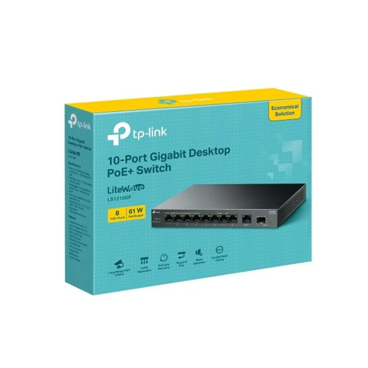 TP-Link LS1210GP LiteWave LS1210GP 9x 10-100-1000 RJ45 portok, 8 PoE, 1x SFP, 20 Gbps, 63W PoE keret, asztali és falra szerelhető #2