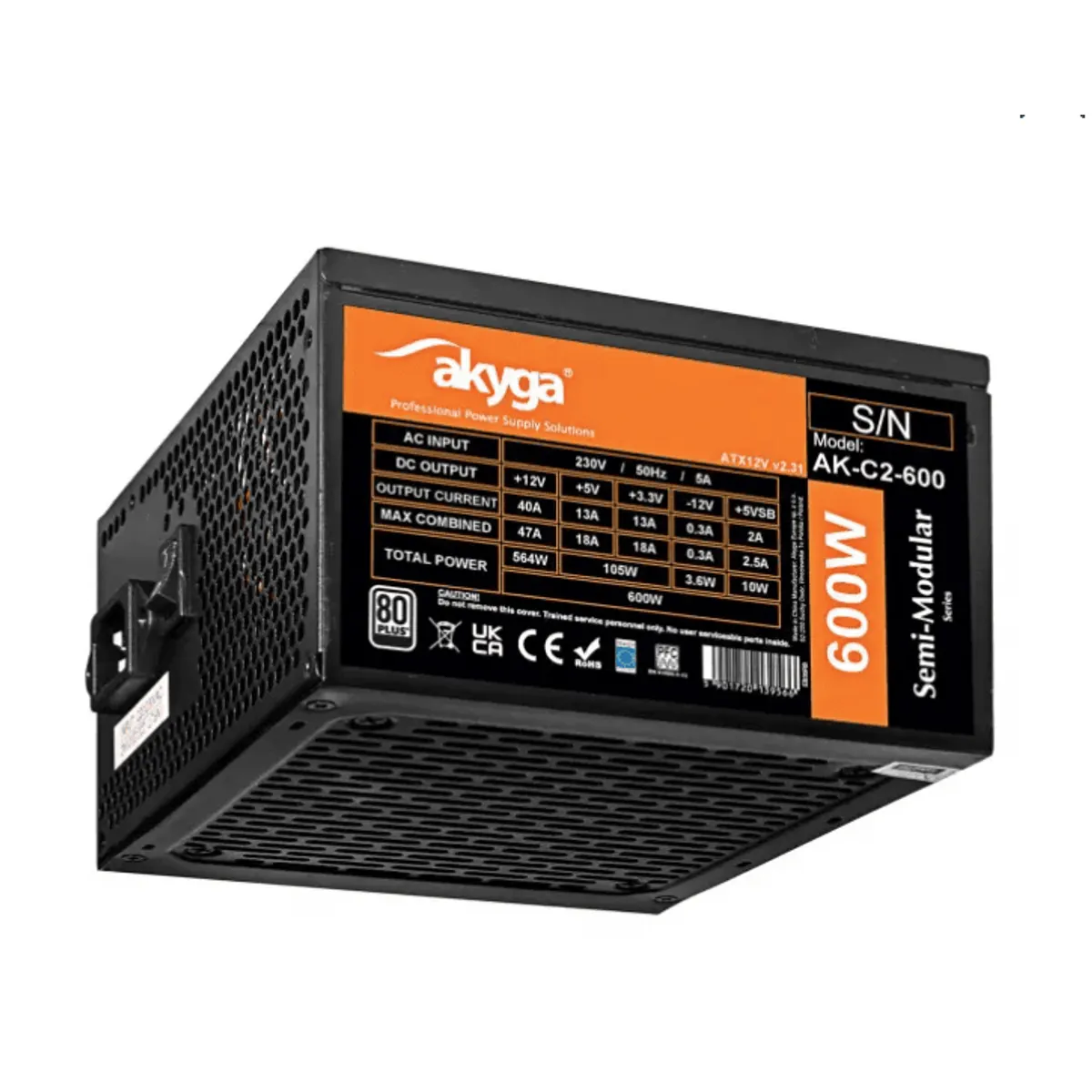 Akyga AK-C2-600 600w 80 plus fél moduláris atx 2.31 120 mm ventilátor #1