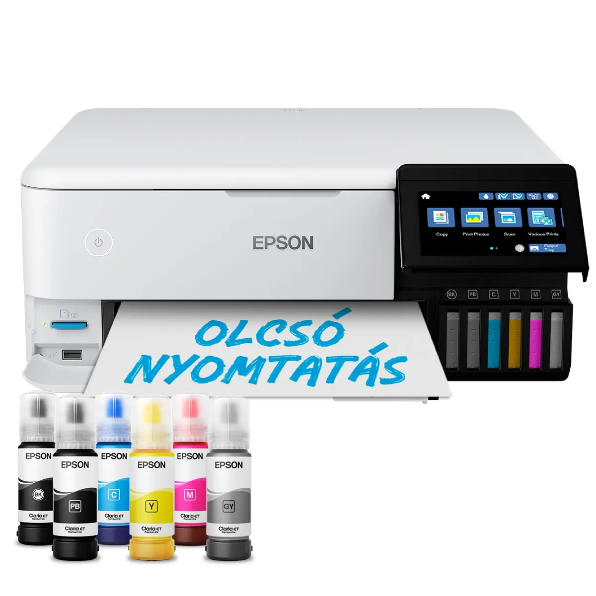 Epson C11CJ20402 EcoTank L8160 hatszínű tintarendszer 5760x1440 dpi 32 oldal percenként A4 WiFi USB Ethernet 10,9 cm érintőképernyő #1