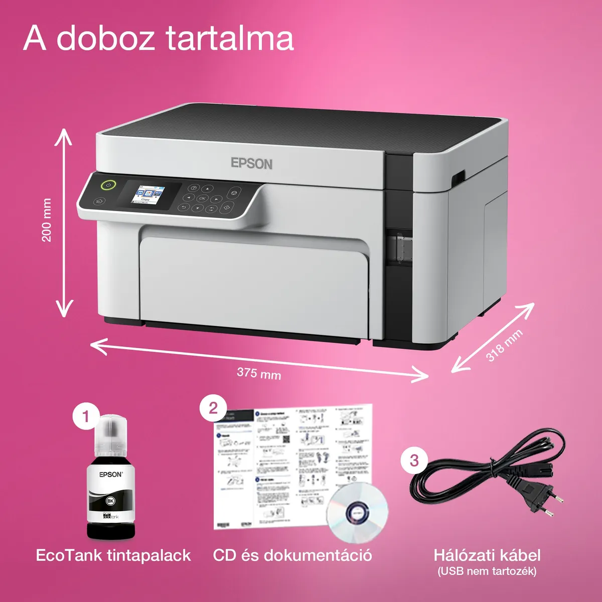 EPSON C11CJ18402 EcoTank M2120 monó MFP WiFi USB 150 lap elülső papírtálca 30 lap kimeneti papírtálca 1440x720 dpi #5