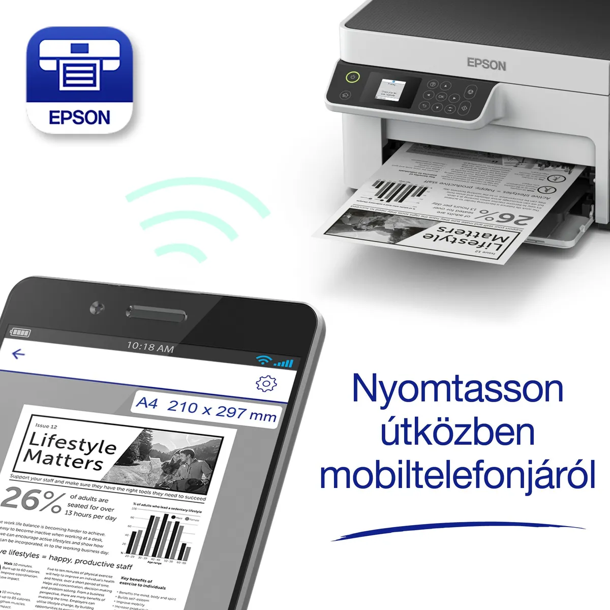 EPSON C11CJ18402 EcoTank M2120 monó MFP WiFi USB 150 lap elülső papírtálca 30 lap kimeneti papírtálca 1440x720 dpi #4