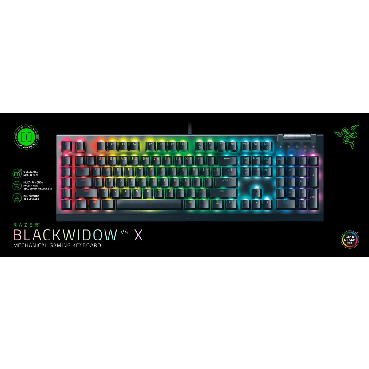Razer RZ03-04700100-R3M1 BlackWidow V4 X zöld kapcsoló US kiosztás 6 dedikált makró billentyűk Chroma RGB #1