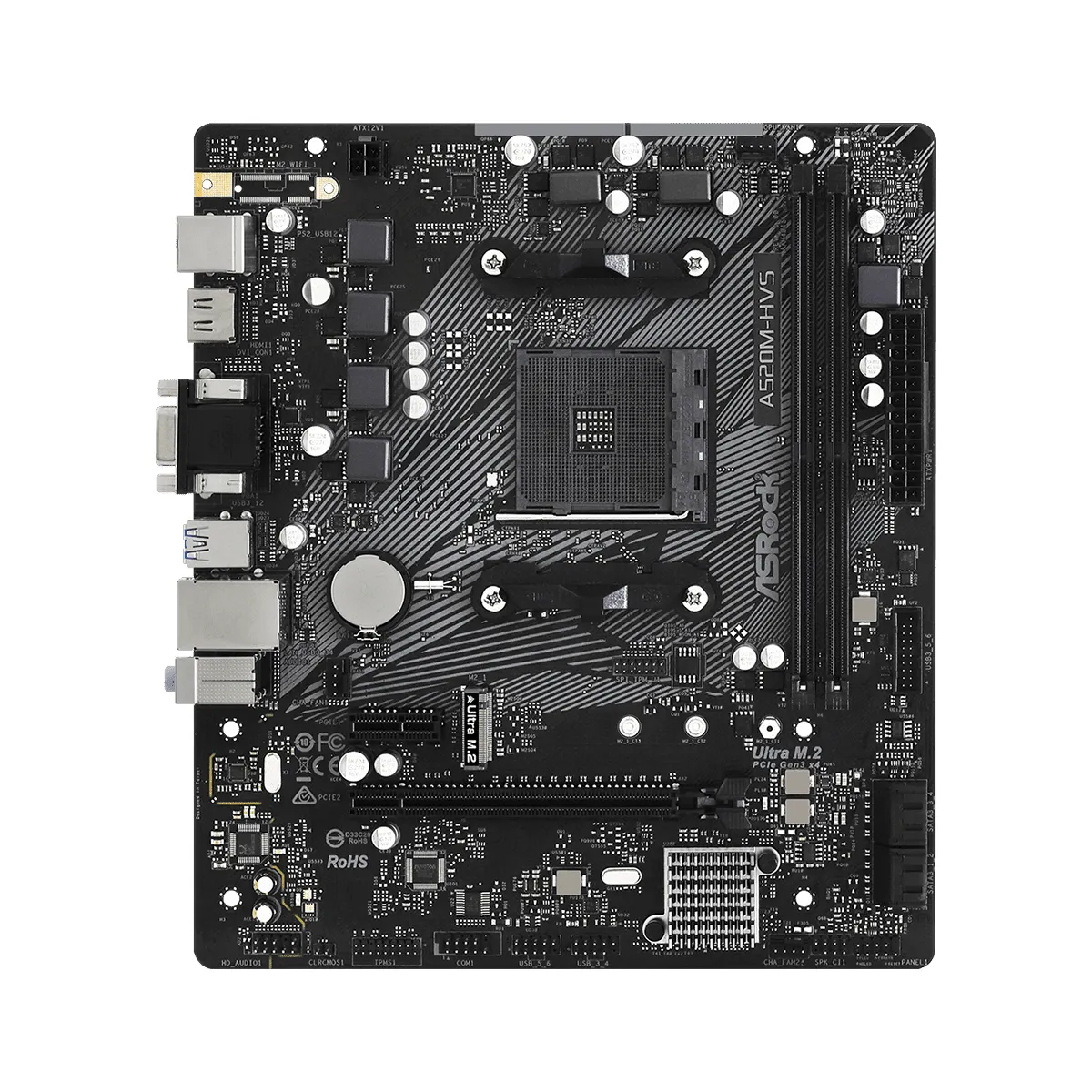 Asrock 90-MXBE60-A0UAYZ A520M-HVS microATX AM4 DDR4 2x DIMM 64 GB Ultra M.2 HDMI D-sub VGA Gigabit RAID PCIe3.0x16 PCIe3.0x1 #3