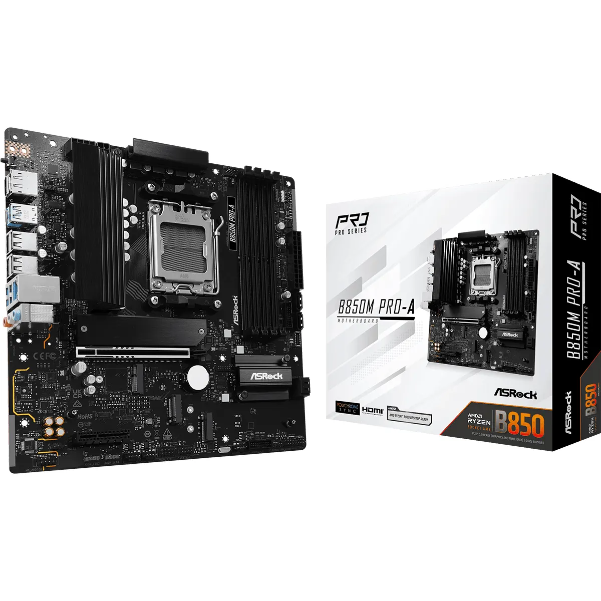 Asrock 90-MXBR80-A0UAYZ B850M Pro-A AMD AM5 Micro-ATX DDR5 256GB 8000+MHz PCIe 5.0 x16 Hyper M.2 Gen5 x4 M.2 Gen4 x4 HDMI DisplayPort 2.5GbE #1
