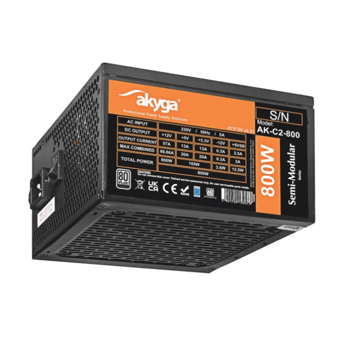 Akyga AK-C2-800 fél moduláris ATX 2.31 120 mm ventilátor 800W 80 PLUS #1