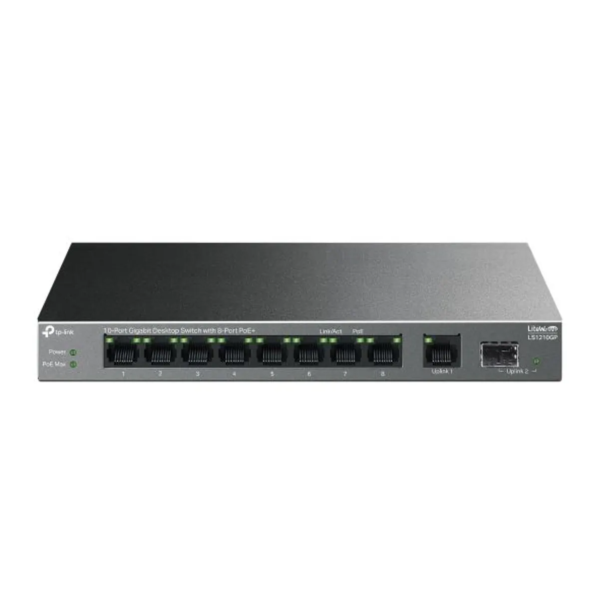 TP-Link LS1210GP LiteWave LS1210GP 9x 10-100-1000 RJ45 portok, 8 PoE, 1x SFP, 20 Gbps, 63W PoE keret, asztali és falra szerelhető #1