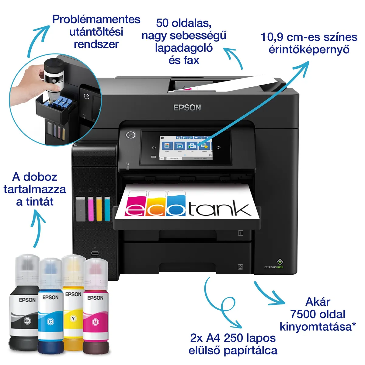EPSON C11CJ29402 EcoTank L6570 A4 MFP színes kétoldalas érintőképernyő 10,9 cm USB LAN WiFi 550 lap bemeneti papírtálca 125 kiadótálca #2