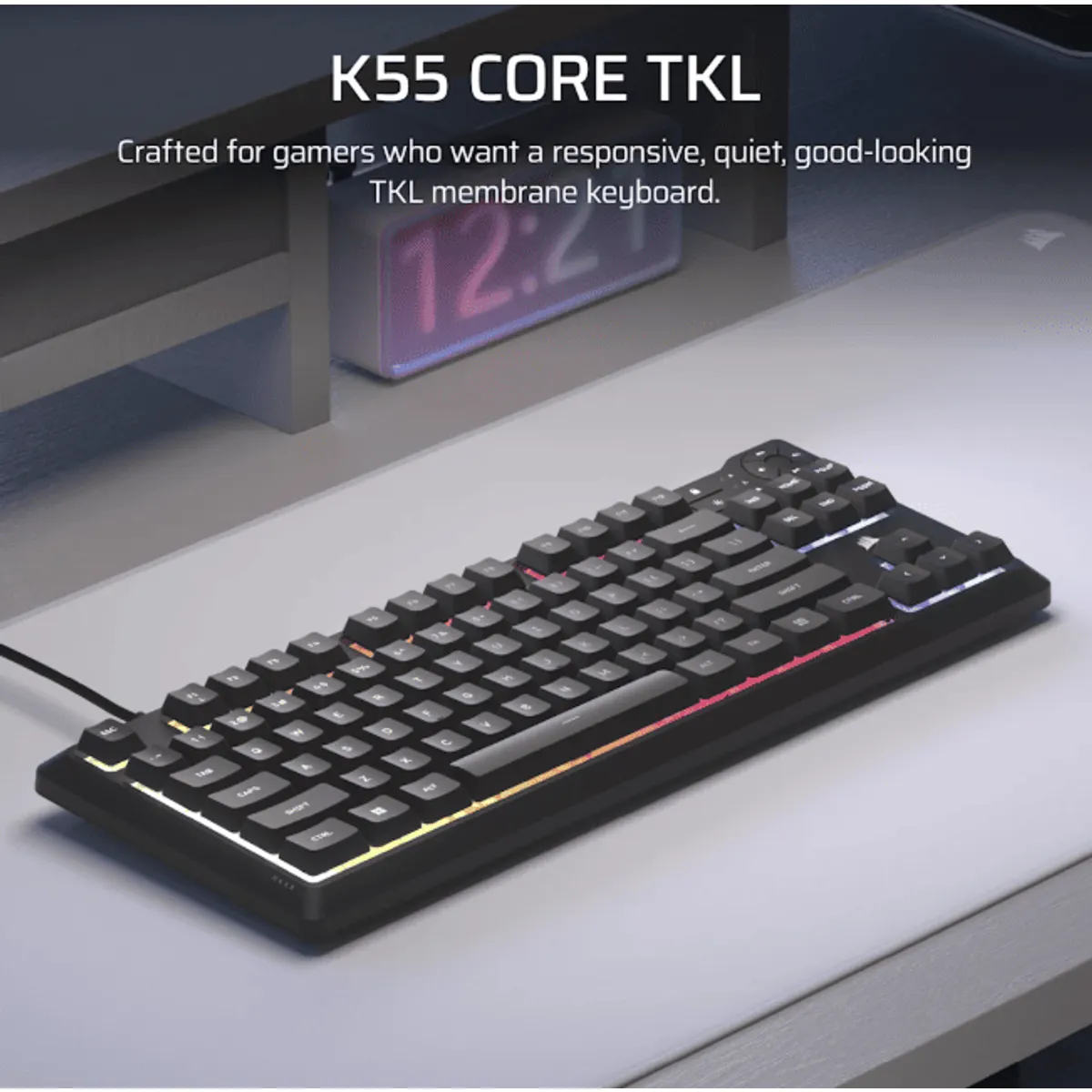 Corsair CH-9216065-NA K55 CORE TKL RGB membrános gamer billentyűzet 300 ml folyadék elleni védelem 12-key rollover iCUE kompatibilis USB Type-A #3