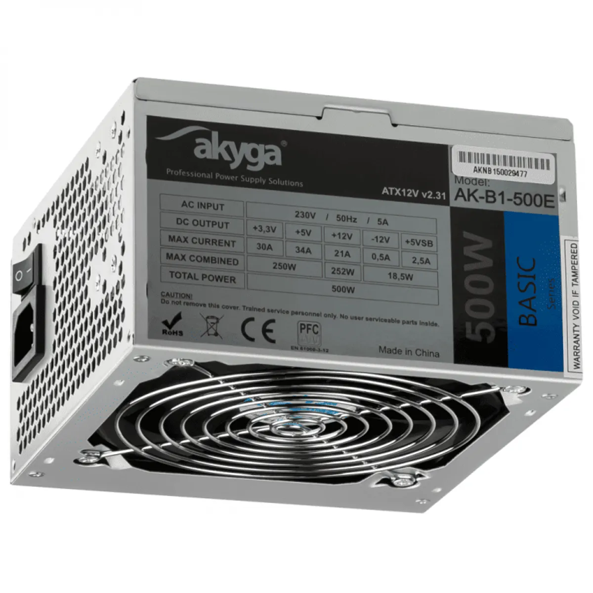 Akyga AK-B1-500E Basic ATX 500W 12 cm-es ventilátor 20 és 4 tűs P4 3xSATA #2