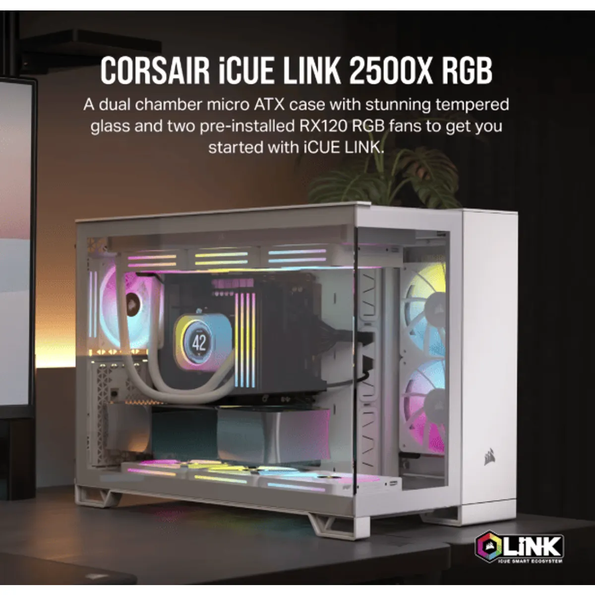 Corsair CC-9011268-WW 2500X iCUE LINK Micro-ATX fehér edzett üveg RGB #1