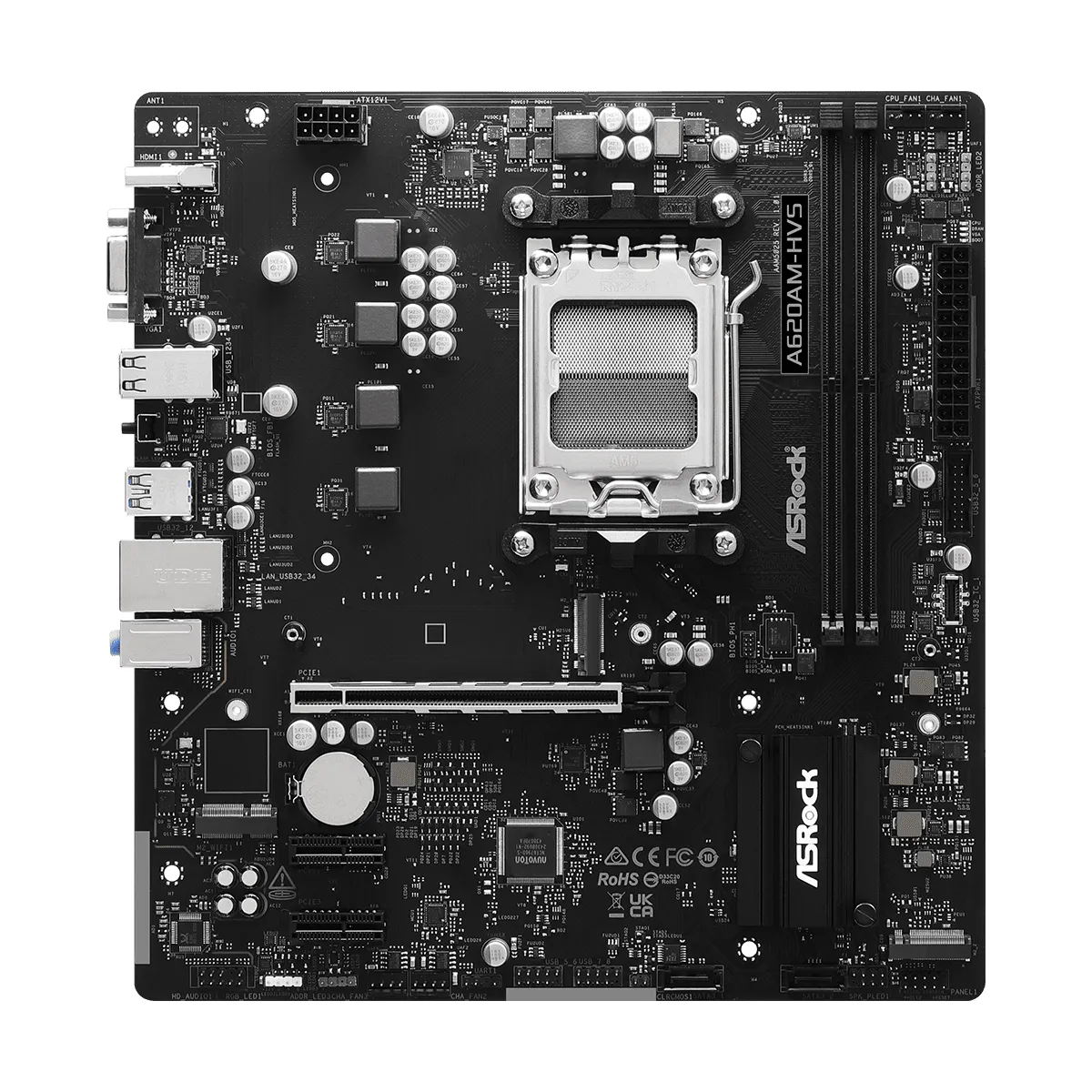 Asrock 90-MXBSR0-A0UAYZ AMD AM5 foglalat, A620AM-HVS DDR5 96 GB, 2x DIMM, PCIe 4.0 x16, PCIe 3.0 x1, M.2 Gen4 x4, 4x SATA3, USB 3.2 Gen1 Type-C #2