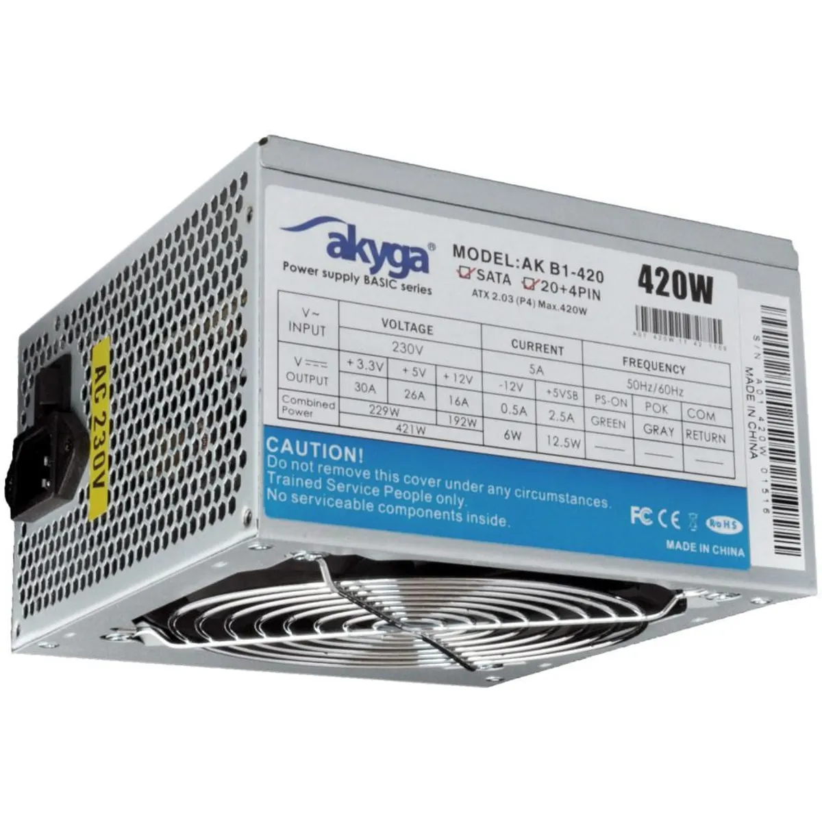 Akyga AK-B1-420 Alap 420W ATX 24 pin P4 12 cm ventilátor 3 SATA 2 Molex 1 mini-Molex OVP OCP OPP OTP SCP RoHS #1