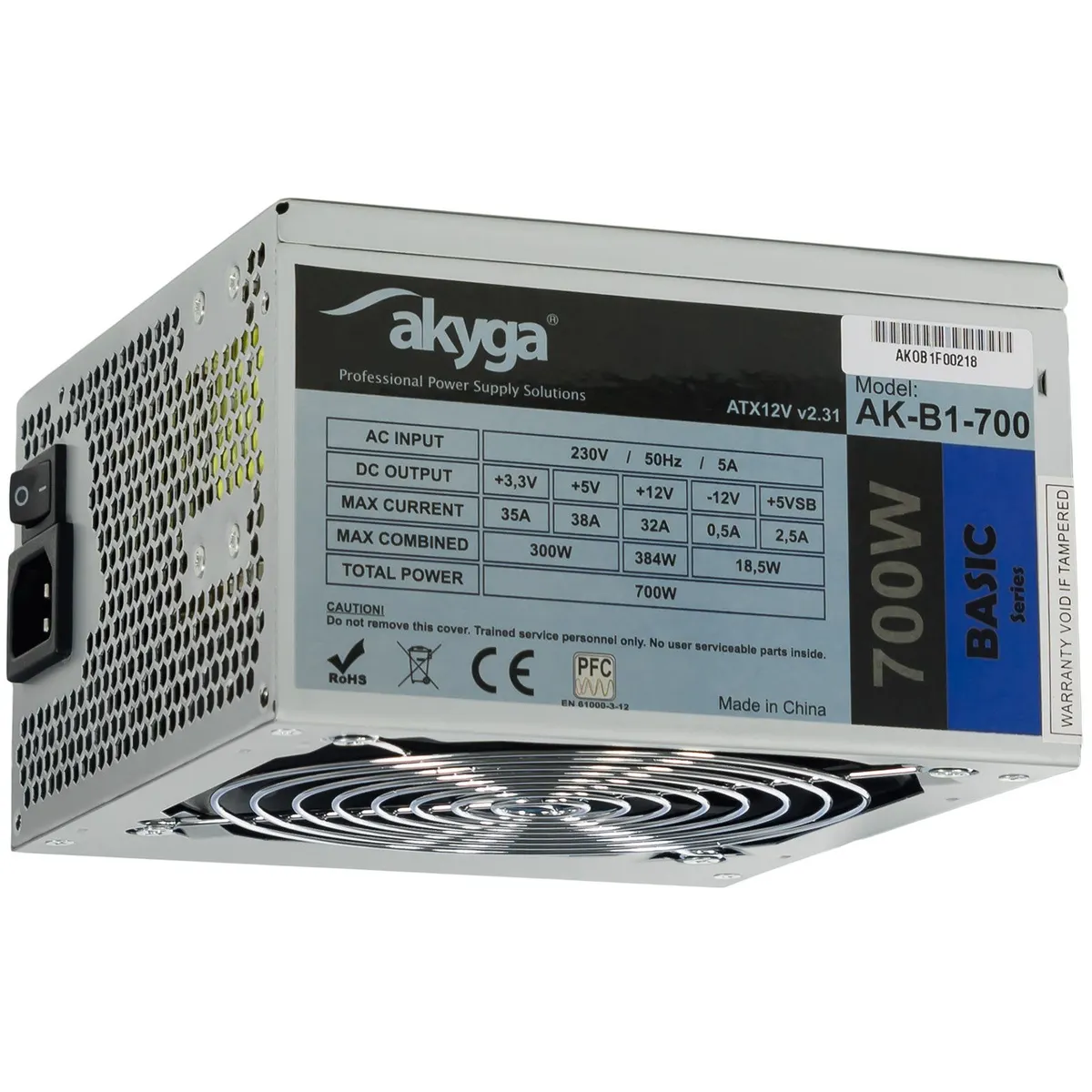Akyga AK-B1-700 Basic ATX tápegység 700W 12cm ventilátor 20-4 pin EPS12V 4-4 PCI-E 6-pin SATA 5x Molex 2x mini-Molex 1x #1