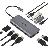 Acer HP.DSCAB.009 12-az-1 Type-C dokkoló 2x USB 3.2 Type-A 2x USB 2.0 Type-A 1x USB-C PD DisplayPort 2x HDMI 1.4 RJ-45 fejhallgató-hangszóró csatlakozó