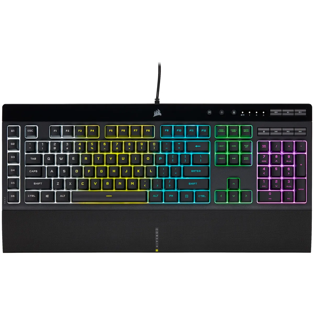 Corsair CH-9226765-NA K55 RGB PRO 5 zónás RGB, IP42 por- és fröccsenésálló, levehető tenyértámasz, 6 makrógomb, dedikált média- és hangerőgombok #1