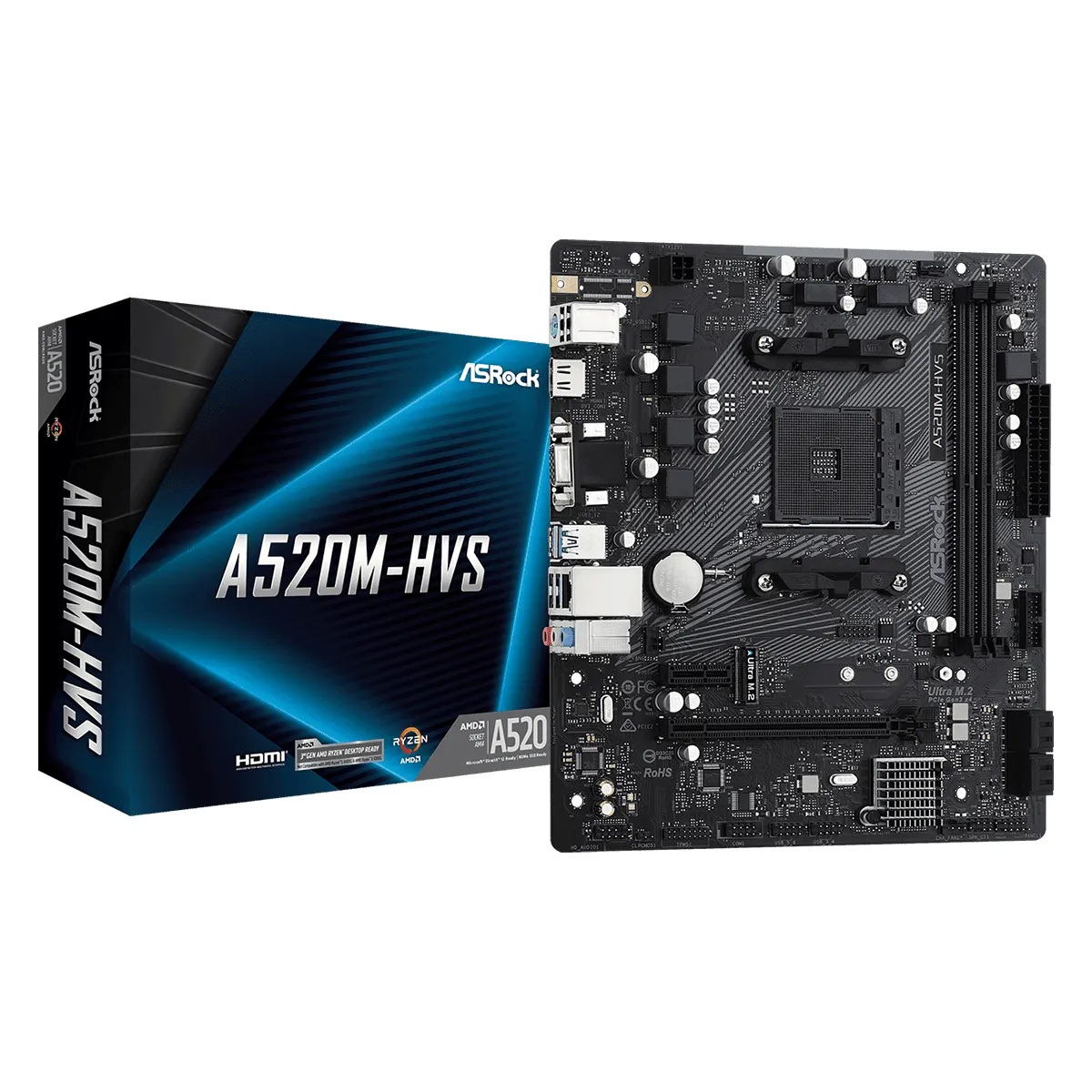 Asrock 90-MXBE60-A0UAYZ A520M-HVS microATX AM4 DDR4 2x DIMM 64 GB Ultra M.2 HDMI D-sub VGA Gigabit RAID PCIe3.0x16 PCIe3.0x1 #1