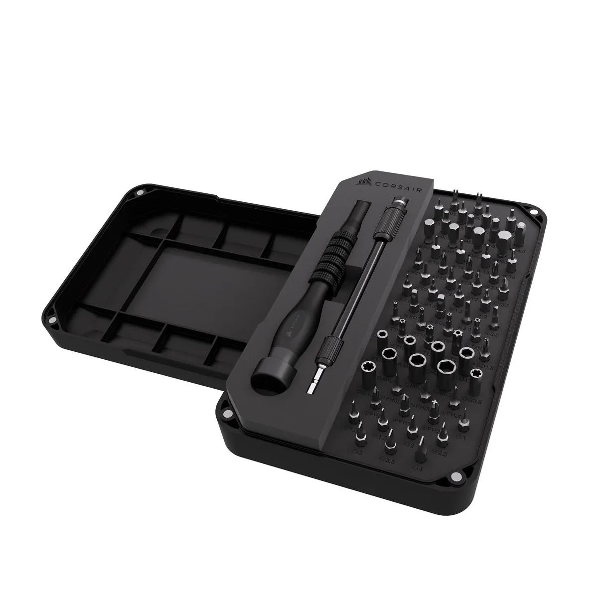 Corsair CC-9310003-WW PC DIY Precision Toolkit 65 darabos nikkelezett csavarhúzó készlet, hosszabbító, mágneses tál, sima forgású meghajtó sapka #1